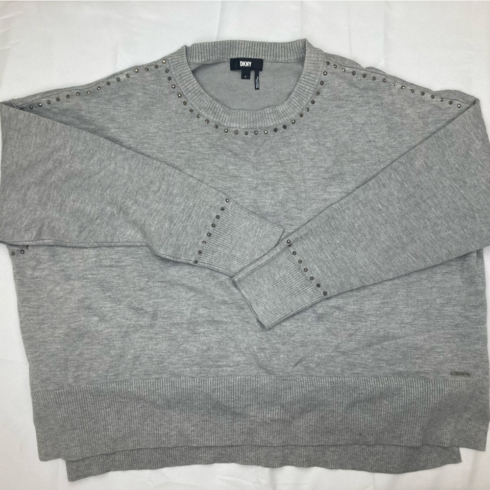 DKNY Lightweight Sweater in Gray with Rhinestones Long Sleeve size M